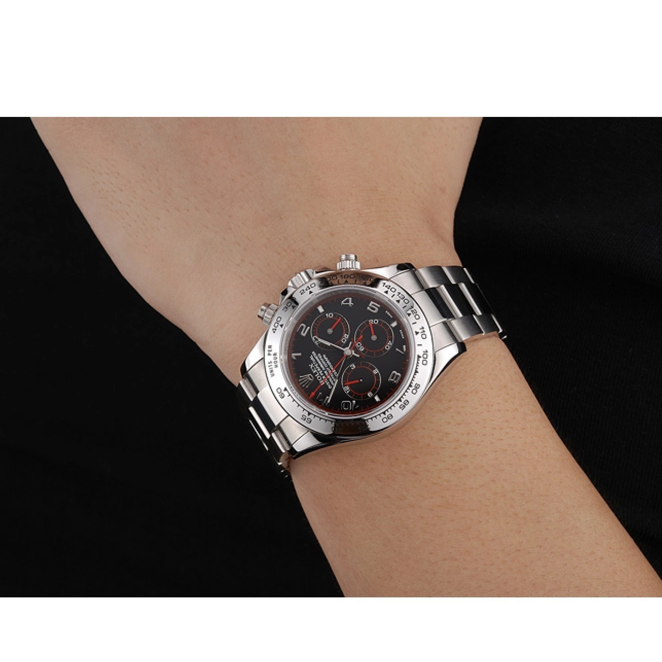 Aaa replica Daytona Dial Bracelet Steel Rolex 80296 Stainless Black Swiss 0608